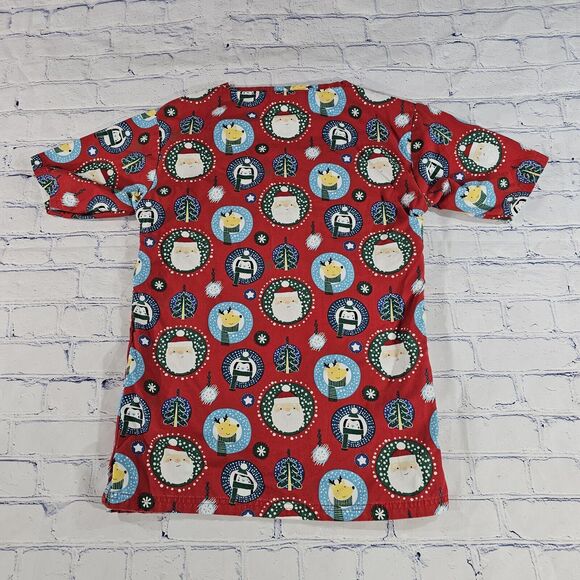UA Scrubs Red Christmas Holiday Santa Short Sleeves Scrub Top WOMENS SIZE XS - Picture 5 of 5